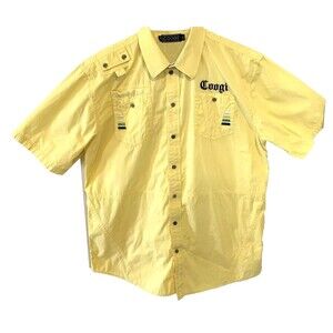 Googi Mens Shirt XL 100% Cotton Yellow Vintage Y2K Preppy Embroidered Logo